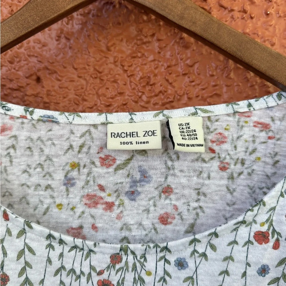 Rachel Zoe 2X Floral Popover Top 100% Linen Cottage Bloomcore Garden Spring - Picture 2 of 4